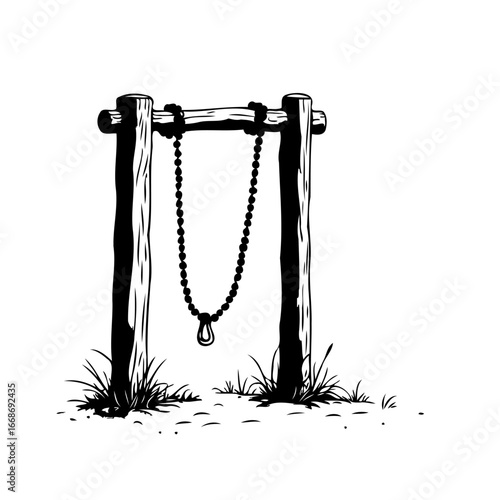 Rustic charm captures old wooden frame displaying bead necklace with an enigmatic pendant