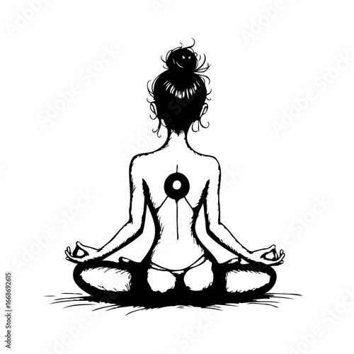 Serene female silhouette in meditative lotus position artistic back view spiritual tranquility and