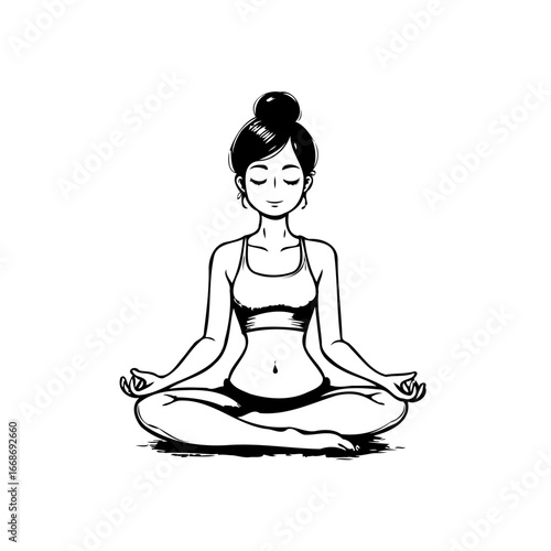 Serene moment of mindfulness vector illustration depicting a woman in meditative position