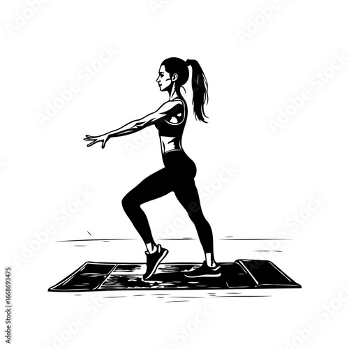 Silhouette of a woman practicing stepping exercise on a platform fitness focused training workout