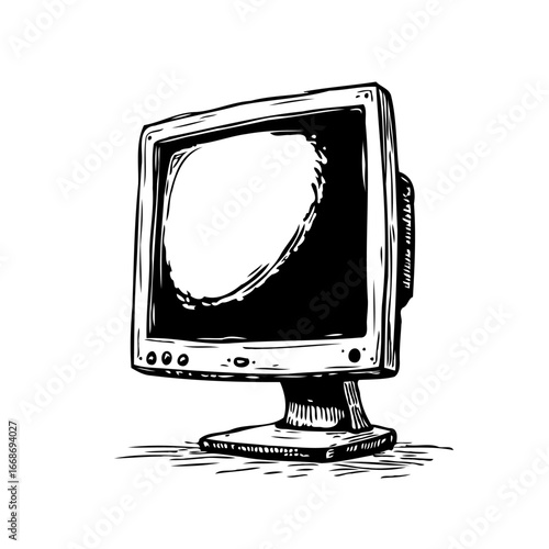 Sketchy rendering of a vintage cathode ray tube monitor capturing a sense of obsolete technology