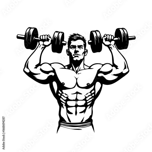 Strong man lifting dumbbells in vector format showcasing fitness and healthy lifestyle