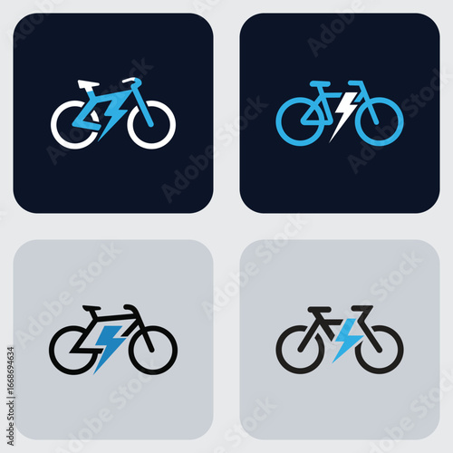 Electric Bike Icon Set with Lightning Bolt Symbol
