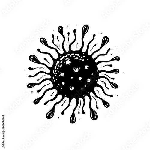Stylized depiction of a pathogenic microorganism with spiky projections illustrating viral
