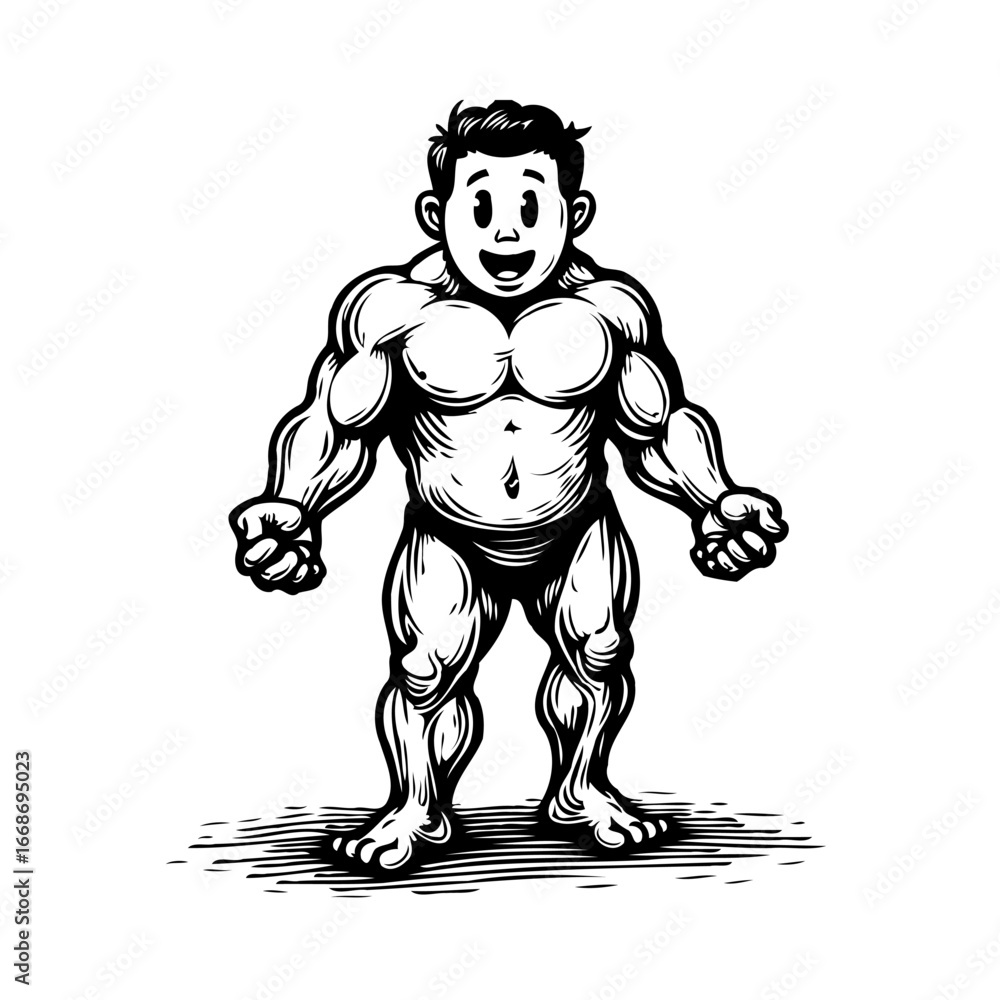 Fototapeta premium Stylized muscular figure cartoonish physique depiction highlighting exaggerated muscle definition