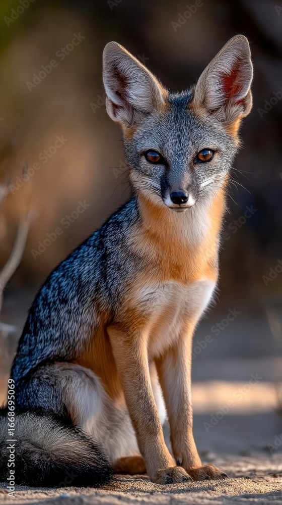Fototapeta premium Cute gray fox resting in natural habitat during daylight hours