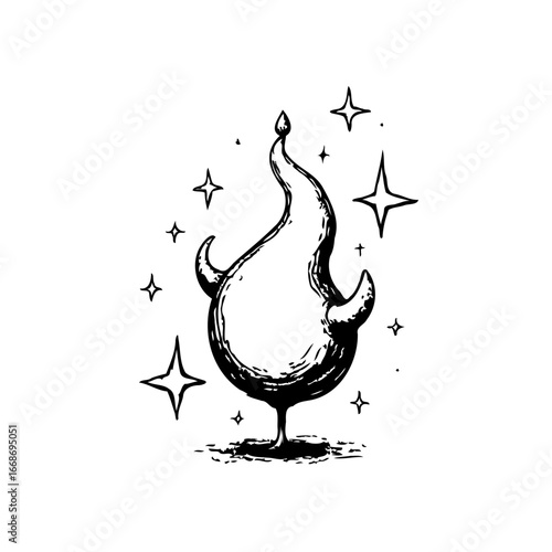 Stylized mystical flame with stars illustration conjures images of magic fantasy and ethereal