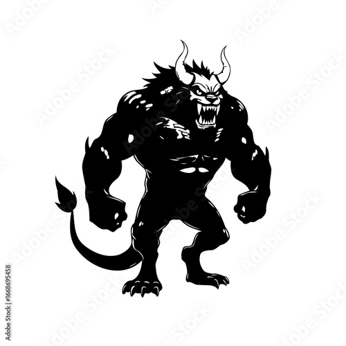 Unleashed mythical minotaur warrior a formidable horned creature standing powerfully ready for