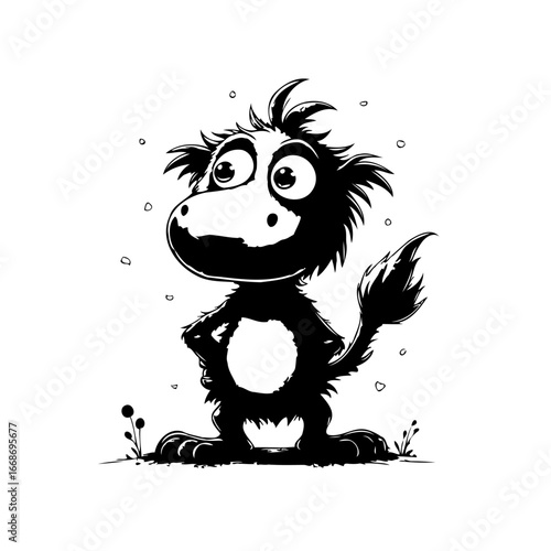 Whimsical beast illustration featuring a cartoonish character with fluffy fur and expressive eyes