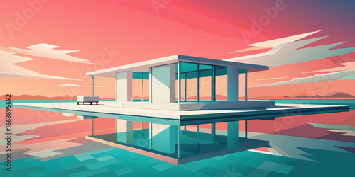 A stunning luxury beach house with a pool and a large balcony overlooking the blue ocean