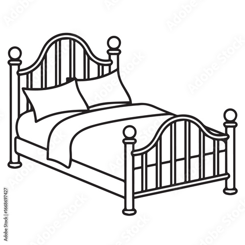 Wooden bench and comfortable bed furniture in a luxury hotel bedroom with pillows and a chair