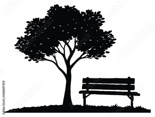 Peaceful scene with tree and bench silhouette symbolizing nature and tranquility