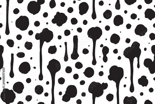 Seamless pattern with dripping ink splatter and round blot shapes