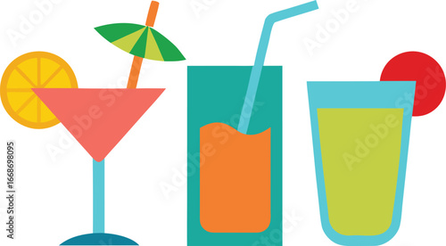 Hot Summer drinks and cocktail glasses vector 