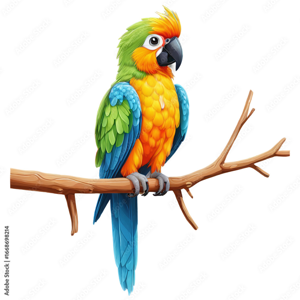 Obraz premium Vibrant Sun Conure Parrot Perched on Branch