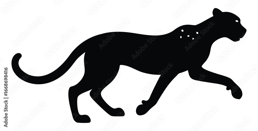 Fototapeta premium Silhouette of a black panther running gracefully in the wild landscape