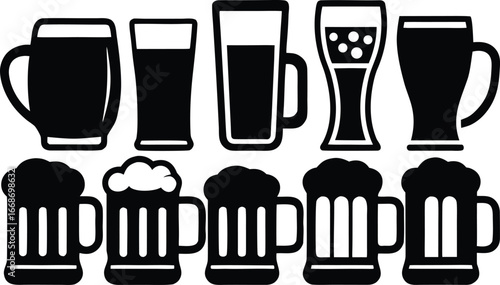 Seamless Pattern of Black and White Beer Glasses and Mugs Vector