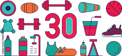 30-Day Fitness Challenge Icons and Equipment Guide