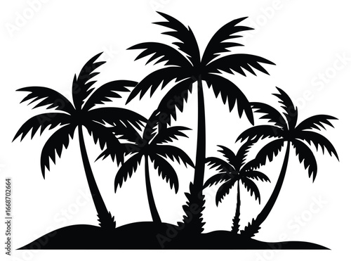 Tropical beach palm tree silhouette at sunset relaxing summer vacation scene