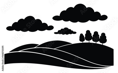 Silhouette of Rolling Hills with Scenic Clouds Landscape Design Nature Background 