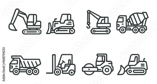 Silhouettes of construction vehicles on metallic background
