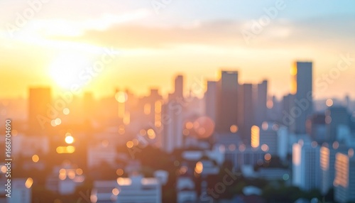 ぼやけた都会のオフィスビル街の風景