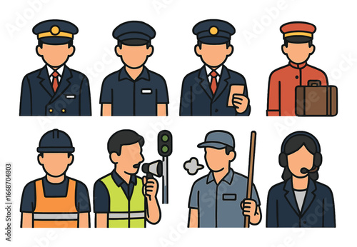 Diverse professions icons: police, pilot, bellhop, construction, director, worker, operator