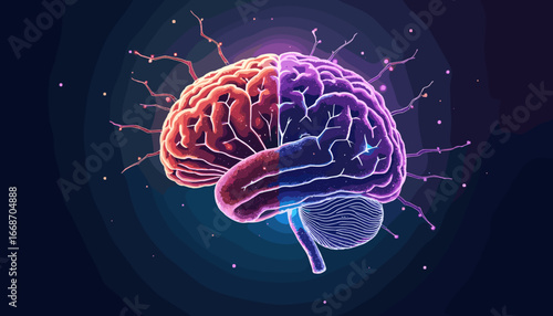 futuristic technology, AI graphics, digital brain, artificial intelligence design, cyber world, glowing butterfly illustration, neon technology, virtual reality, sci-fi background, glowing circuit des