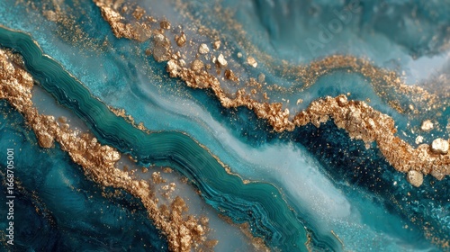 Beautiful turquoise blue agate mineral with gold accents showcasing intricate patterns and textures under soft lighting