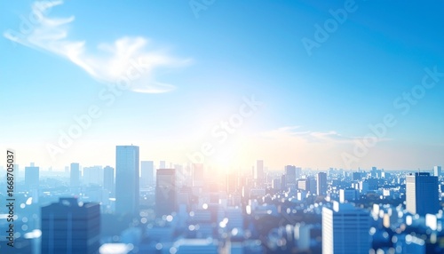 ぼやけた都会のオフィスビル街の風景
