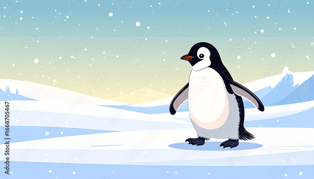 Obraz premium A penguin walks across a snowy landscape in winter.