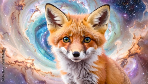 Wallpaper Mural A cute fox in a vibrant space background. Torontodigital.ca