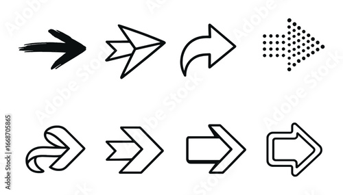 Set of black arrows on brown background with diverse styles