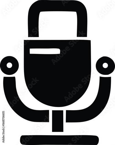 Vintage microphone icon symbol for broadcasting podcasting recording audio music and sound performance studio equipment classic retro design element