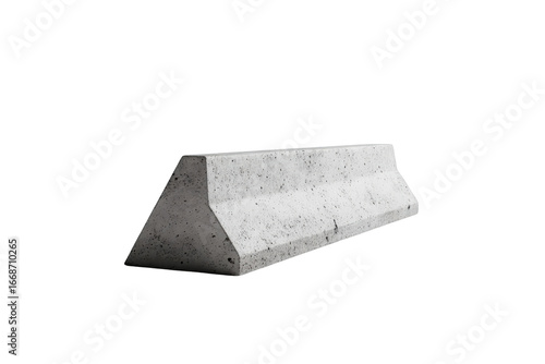 Angled grey concrete barrier on black, used for road safety & protection