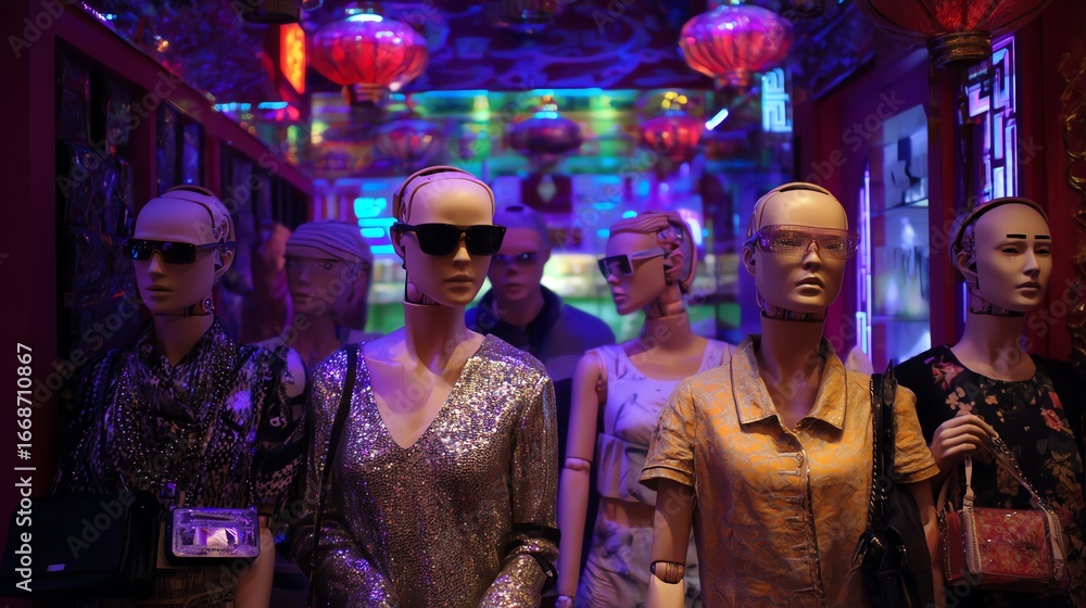 Obraz premium Fashion mannequins in vibrant store display