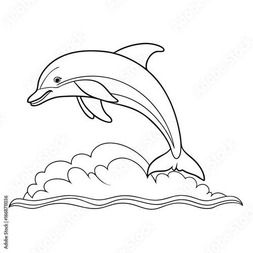 A playful dolphin leaps joyfully above ocean waves, showcasing its agility against a serene backdrop