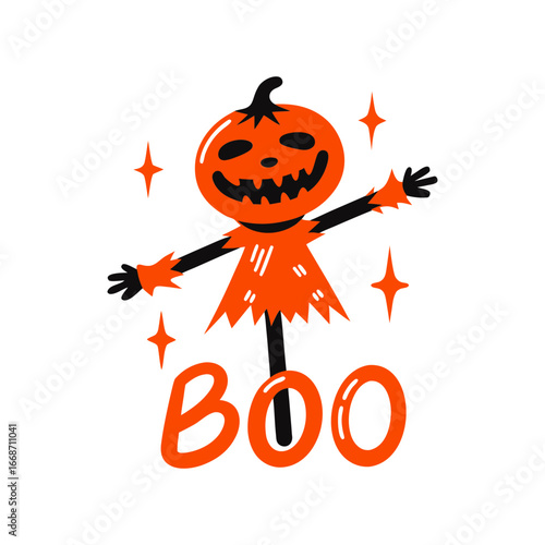 pumpkin headed scarecrow doing dab pose funny Halloween vector art.