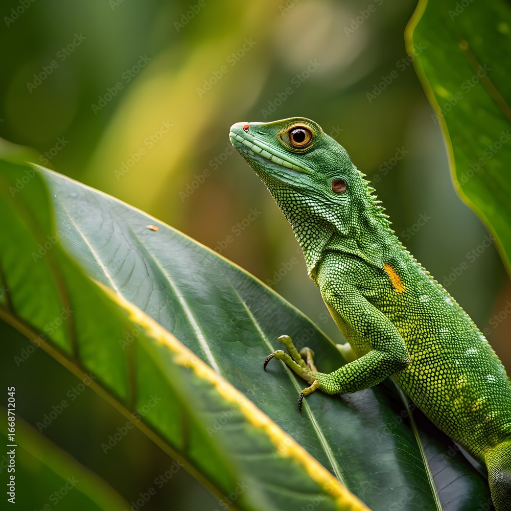 Fototapeta premium Small Green Iguana Closeup