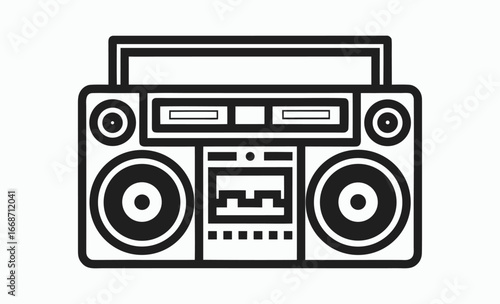 Boombox silhouette, Boombox black simple icon, portable stereo icon, music player vector, black and white illustration