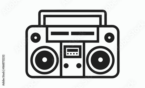 Boombox silhouette, Boombox black simple icon, portable stereo icon, music player vector, black and white illustration