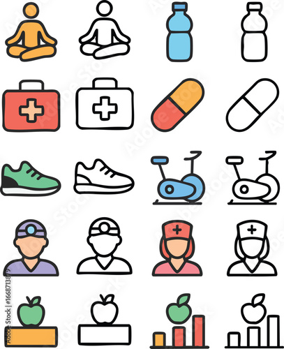 Healthy Lifestyle Icons Wellness and Healthcare.