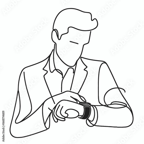Line art of businessman checking smart watch on wrist  