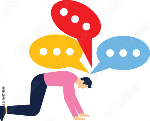 Message alerts, message harassment, annoying spam, useless online socializing, marketing ads pushed, countless speech bubbles harassing businessmen

