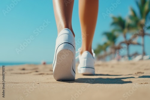 Beachfront stroll with sneakers