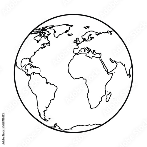 Simple outline of planet earth showing continents and oceans world geography globe representation