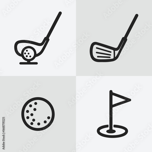 Classic Golf Club and Ball Icon Set – Black & White Line Vector Pack