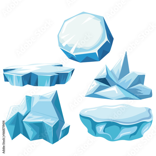 Ice floe frozen water piece iceberg cartoon style isolated vector illustration on white background