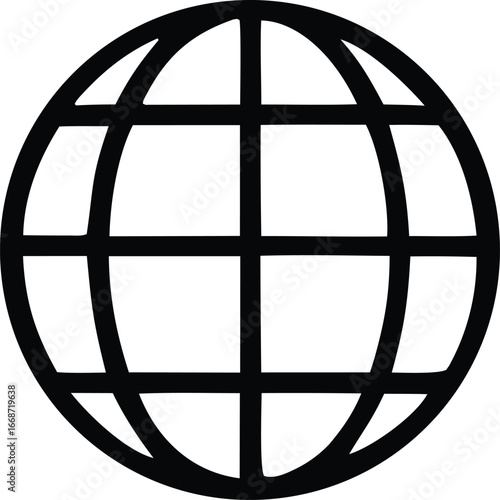 Simple black and white globe icon representing global connectivity and the internet