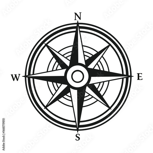 Classic nautical compass rose showing north south east and west directional guidance